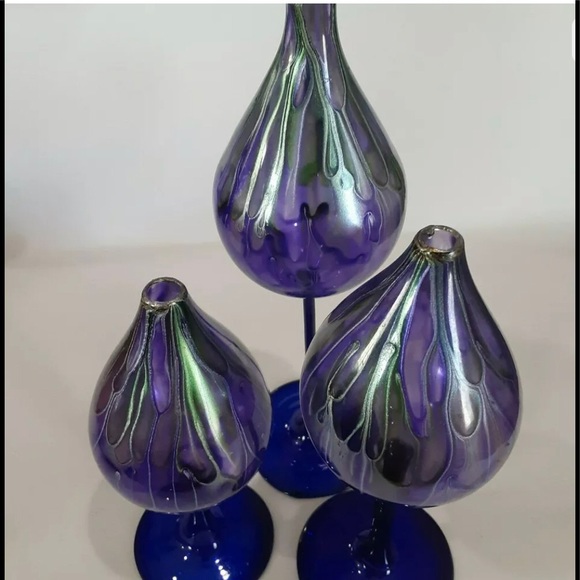 Beautiful Set Of Three Purple/Blue Hand Blown Glass Oil Diffusers - Picture 11 of 11